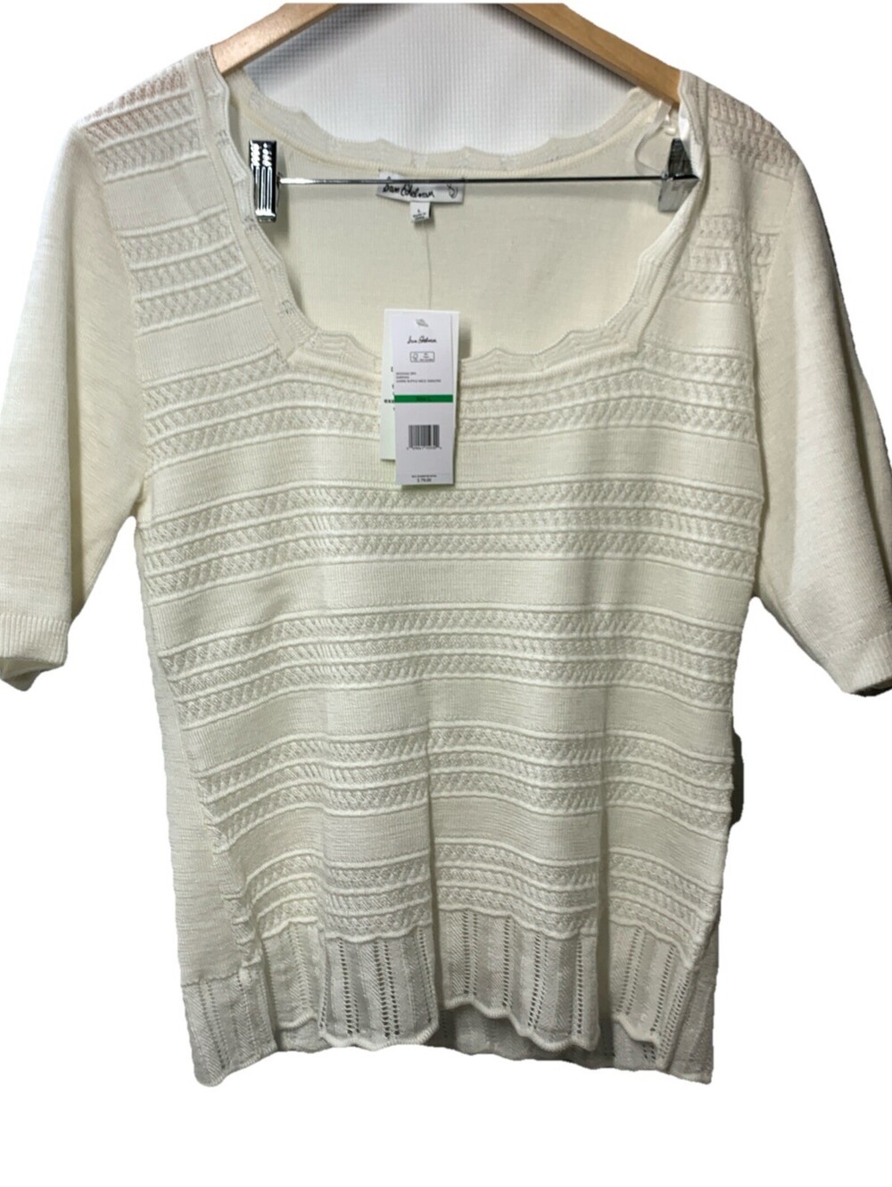 Sam Edelman Averie Square Ruffle Neck Sweater Short Sleeve Classic Size Large